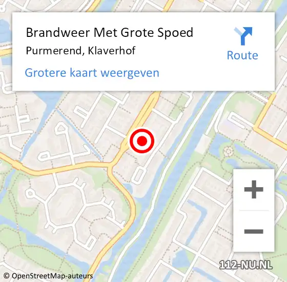 Locatie op kaart van de 112 melding: Brandweer Met Grote Spoed Naar Purmerend, Klaverhof op 6 december 2014 11:52