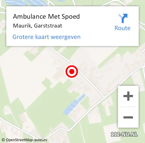 Locatie op kaart van de 112 melding: Ambulance Met Spoed Naar Maurik, Garststraat op 6 december 2014 12:54