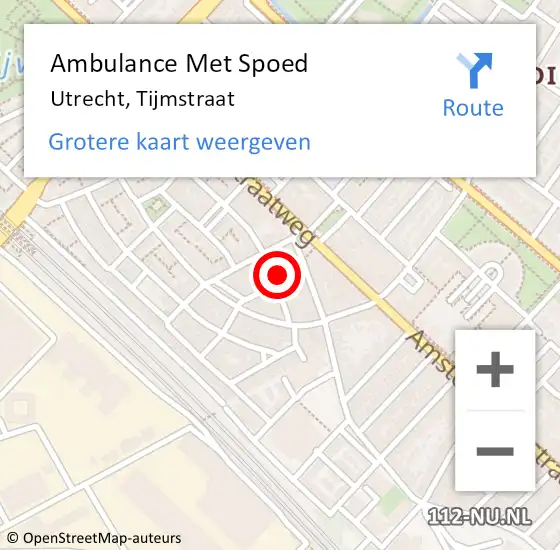 Locatie op kaart van de 112 melding: Ambulance Met Spoed Naar Utrecht, Tijmstraat op 6 december 2014 12:58