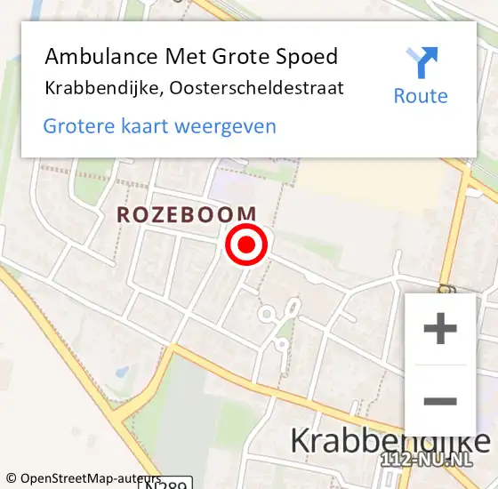 Locatie op kaart van de 112 melding: Ambulance Met Grote Spoed Naar Krabbendijke, Oosterscheldestraat op 6 december 2014 13:38