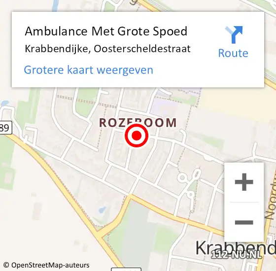 Locatie op kaart van de 112 melding: Ambulance Met Grote Spoed Naar Krabbendijke, Oosterscheldestraat op 6 december 2014 13:40