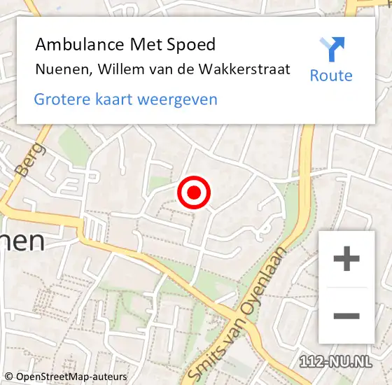 Locatie op kaart van de 112 melding: Ambulance Met Spoed Naar Nuenen, Willem van de Wakkerstraat op 6 december 2014 14:01