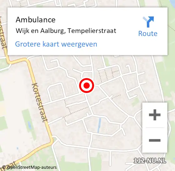 Locatie op kaart van de 112 melding: Ambulance Wijk en Aalburg, Tempelierstraat op 6 december 2014 14:36