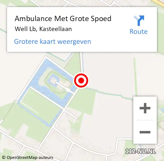 Locatie op kaart van de 112 melding: Ambulance Met Grote Spoed Naar Well Lb, Kasteellaan op 6 december 2014 14:43