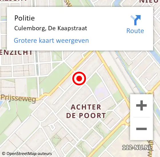 Locatie op kaart van de 112 melding: Politie Culemborg, De Kaapstraat op 6 december 2014 14:54