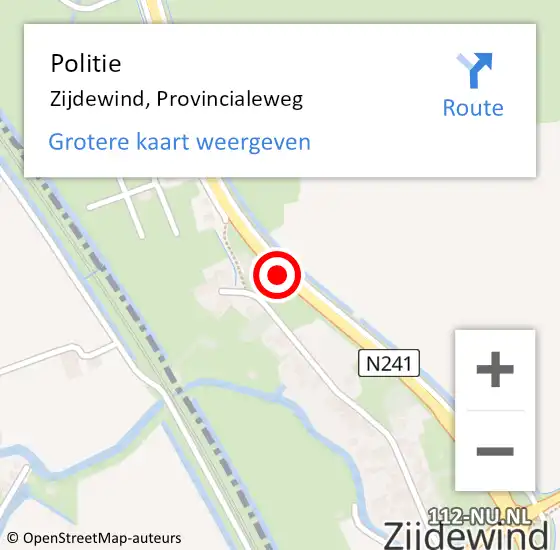 Locatie op kaart van de 112 melding: Politie Zijdewind, Provincialeweg op 6 december 2014 15:29