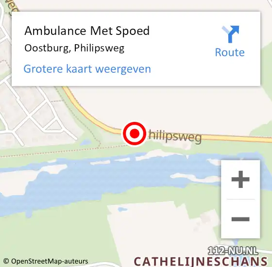 Locatie op kaart van de 112 melding: Ambulance Met Spoed Naar Oostburg, Philipsweg op 6 december 2014 15:48