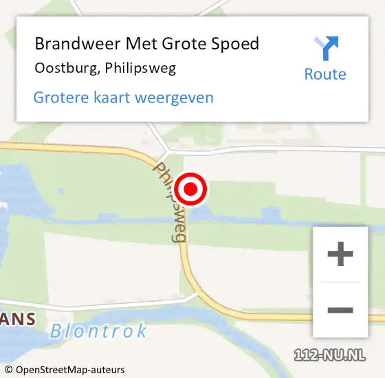 Locatie op kaart van de 112 melding: Brandweer Met Grote Spoed Naar Oostburg, Philipsweg op 6 december 2014 15:56