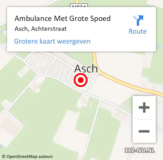 Locatie op kaart van de 112 melding: Ambulance Met Grote Spoed Naar Asch, Achterstraat op 6 december 2014 16:46