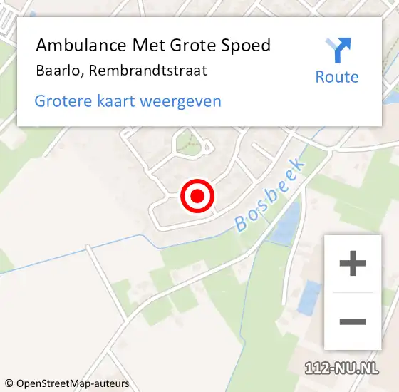 Locatie op kaart van de 112 melding: Ambulance Met Grote Spoed Naar Baarlo, Rembrandtstraat op 6 december 2014 17:01