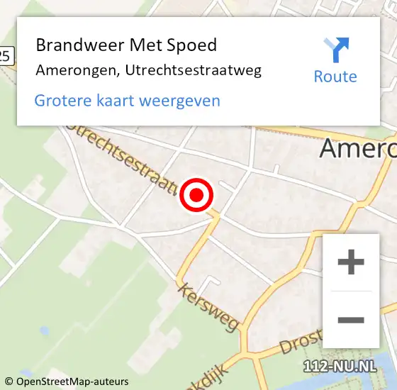 Locatie op kaart van de 112 melding: Brandweer Met Spoed Naar Amerongen, Utrechtsestraatweg op 6 december 2014 17:47