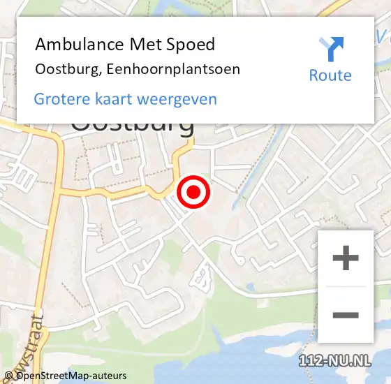 Locatie op kaart van de 112 melding: Ambulance Met Spoed Naar Oostburg, Eenhoornplantsoen op 6 december 2014 17:47