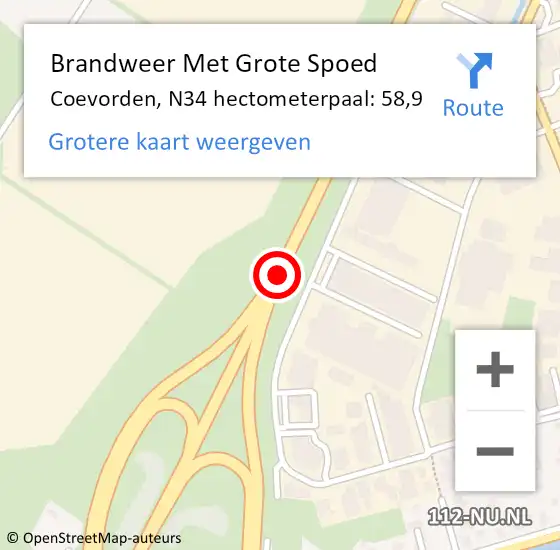 Locatie op kaart van de 112 melding: Brandweer Met Grote Spoed Naar Coevorden, N34 hectometerpaal: 46,8 op 6 december 2014 19:31