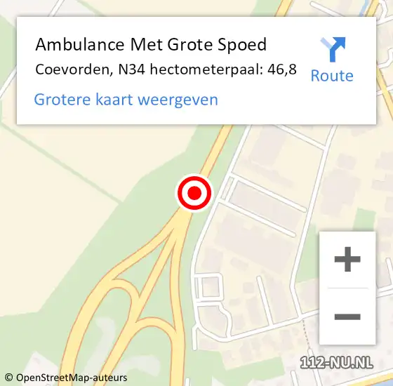 Locatie op kaart van de 112 melding: Ambulance Met Grote Spoed Naar Coevorden, N34 hectometerpaal: 46,8 op 6 december 2014 19:41