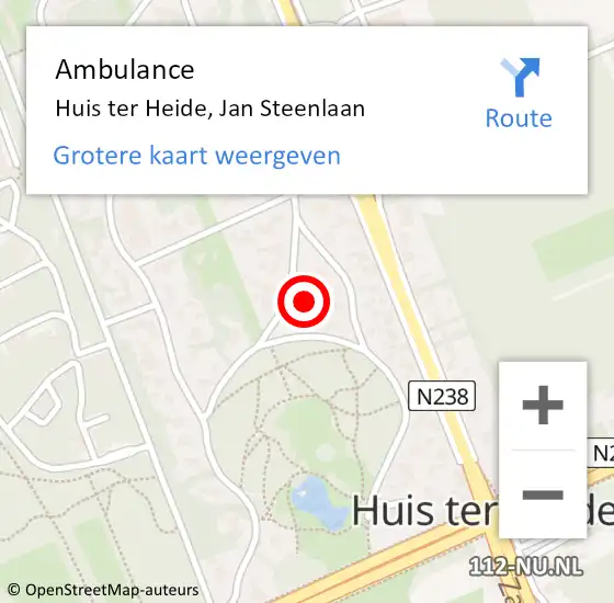 Locatie op kaart van de 112 melding: Ambulance Huis ter Heide, Jan Steenlaan op 6 december 2014 20:08