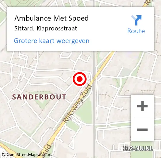 Locatie op kaart van de 112 melding: Ambulance Met Spoed Naar Sittard, Klaproosstraat op 6 december 2014 20:14