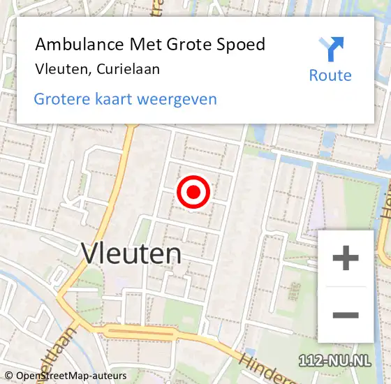 Locatie op kaart van de 112 melding: Ambulance Met Grote Spoed Naar Vleuten, Curielaan op 6 december 2014 20:46