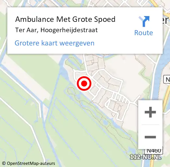 Locatie op kaart van de 112 melding: Ambulance Met Grote Spoed Naar Ter Aar, Hoogerheijdestraat op 6 december 2014 21:16