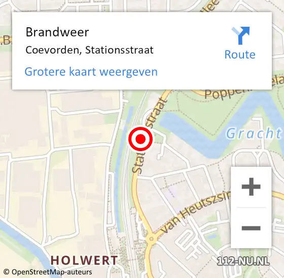 Locatie op kaart van de 112 melding: Brandweer Coevorden, Stationsstraat op 6 december 2014 22:56