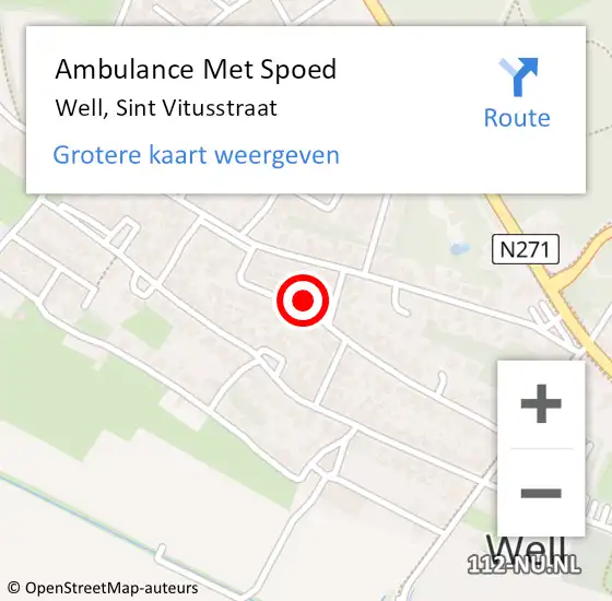 Locatie op kaart van de 112 melding: Ambulance Met Spoed Naar Well, Sint Vitusstraat op 6 december 2014 23:06