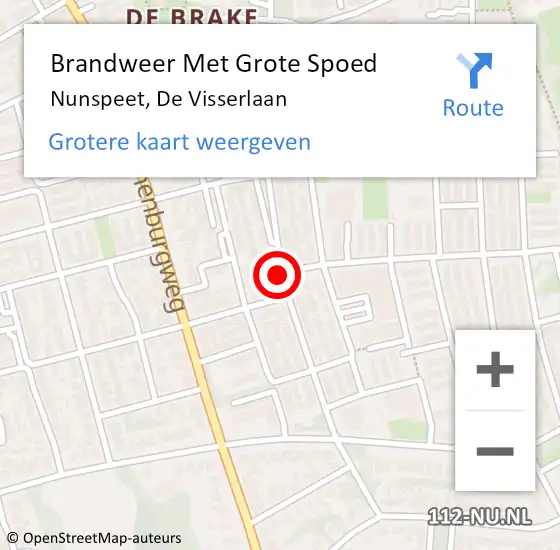 Locatie op kaart van de 112 melding: Brandweer Met Grote Spoed Naar Nunspeet, De Visserlaan op 6 december 2014 23:57