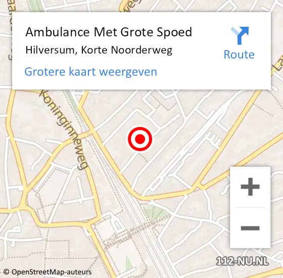 Locatie op kaart van de 112 melding: Ambulance Met Grote Spoed Naar Hilversum, Korte Noorderweg op 7 december 2014 00:46