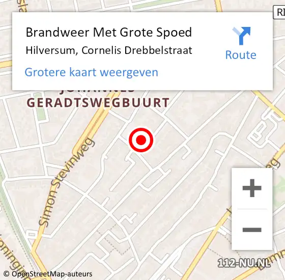 Locatie op kaart van de 112 melding: Brandweer Met Grote Spoed Naar Hilversum, Cornelis Drebbelstraat op 7 december 2014 01:17