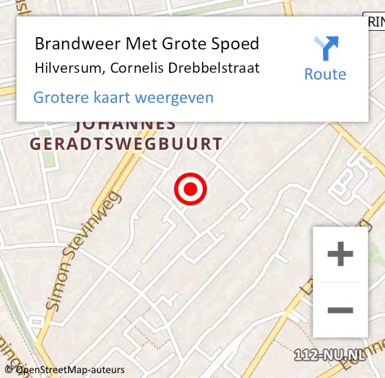 Locatie op kaart van de 112 melding: Brandweer Met Grote Spoed Naar Hilversum, Cornelis Drebbelstraat op 7 december 2014 01:18