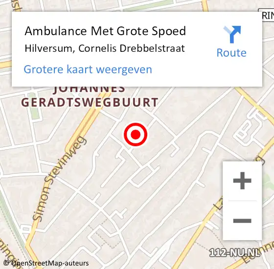 Locatie op kaart van de 112 melding: Ambulance Met Grote Spoed Naar Hilversum, Cornelis Drebbelstraat op 7 december 2014 01:19