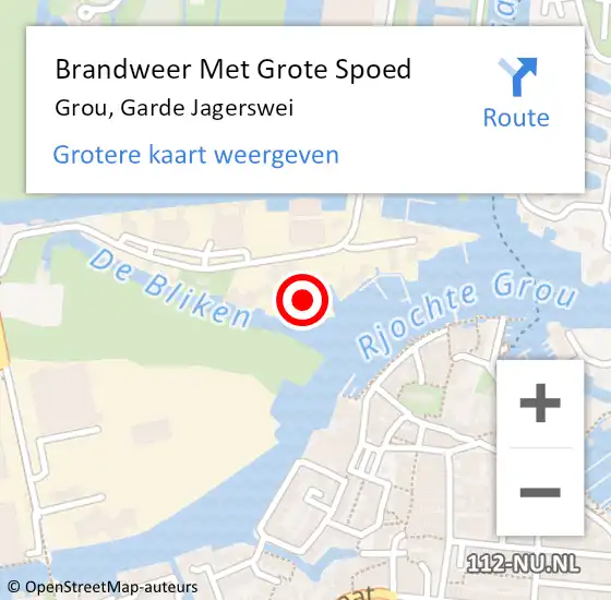 Locatie op kaart van de 112 melding: Brandweer Met Grote Spoed Naar Grou, Garde Jagerswei op 7 december 2014 01:34