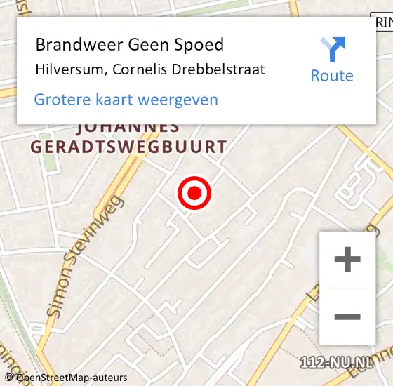 Locatie op kaart van de 112 melding: Brandweer Geen Spoed Naar Hilversum, Cornelis Drebbelstraat op 7 december 2014 02:05