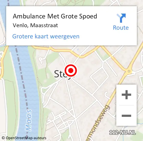 Locatie op kaart van de 112 melding: Ambulance Met Grote Spoed Naar Venlo, Maasstraat op 7 december 2014 02:32