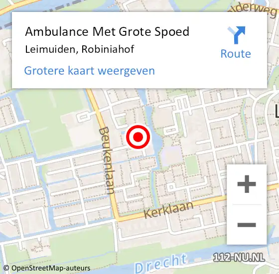 Locatie op kaart van de 112 melding: Ambulance Met Grote Spoed Naar Leimuiden, Robiniahof op 7 december 2014 06:47