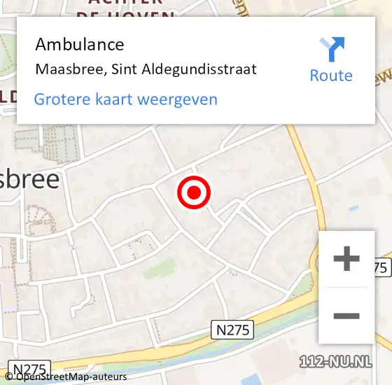 Locatie op kaart van de 112 melding: Ambulance Maasbree, Sint Aldegundisstraat op 7 december 2014 07:45