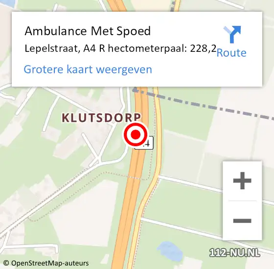 Locatie op kaart van de 112 melding: Ambulance Met Spoed Naar Lepelstraat, A4 R hectometerpaal: 228,2 op 7 december 2014 08:46