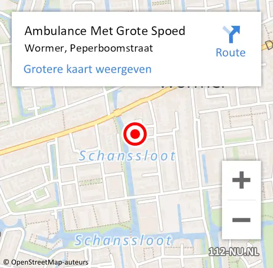 Locatie op kaart van de 112 melding: Ambulance Met Grote Spoed Naar Wormer, Peperboomstraat op 7 december 2014 10:36