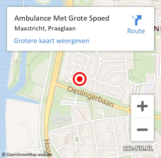 Locatie op kaart van de 112 melding: Ambulance Met Grote Spoed Naar Maastricht, Praaglaan op 7 december 2014 10:38