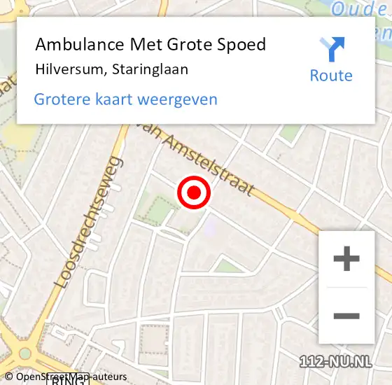 Locatie op kaart van de 112 melding: Ambulance Met Grote Spoed Naar Hilversum, Staringlaan op 7 december 2014 11:51