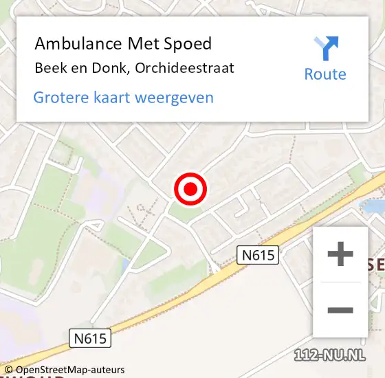 Locatie op kaart van de 112 melding: Ambulance Met Spoed Naar Beek en Donk, Orchideestraat op 7 december 2014 12:04