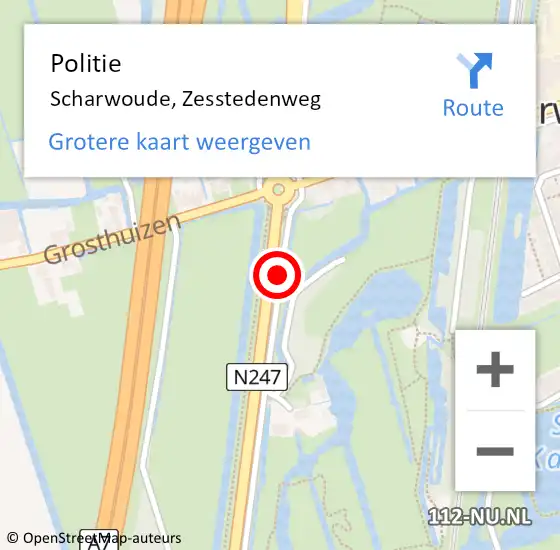 Locatie op kaart van de 112 melding: Politie Scharwoude, Zesstedenweg op 7 december 2014 12:18