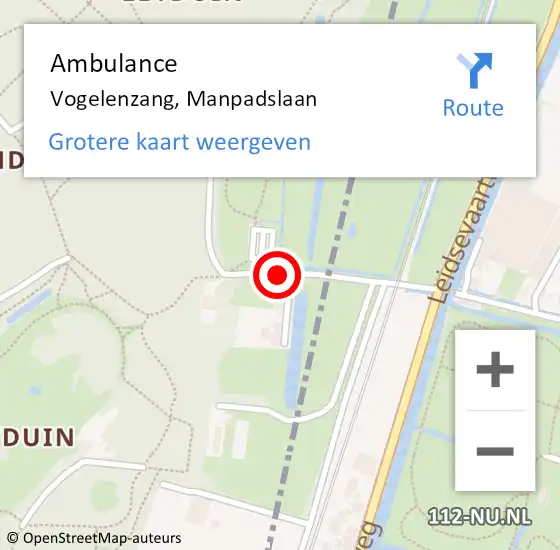 Locatie op kaart van de 112 melding: Ambulance Vogelenzang, Manpadslaan op 7 december 2014 12:43