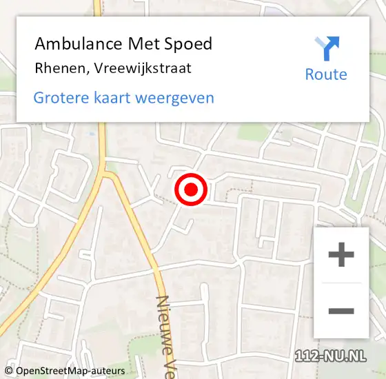 Locatie op kaart van de 112 melding: Ambulance Met Spoed Naar Rhenen, Vreewijkstraat op 7 december 2014 14:13