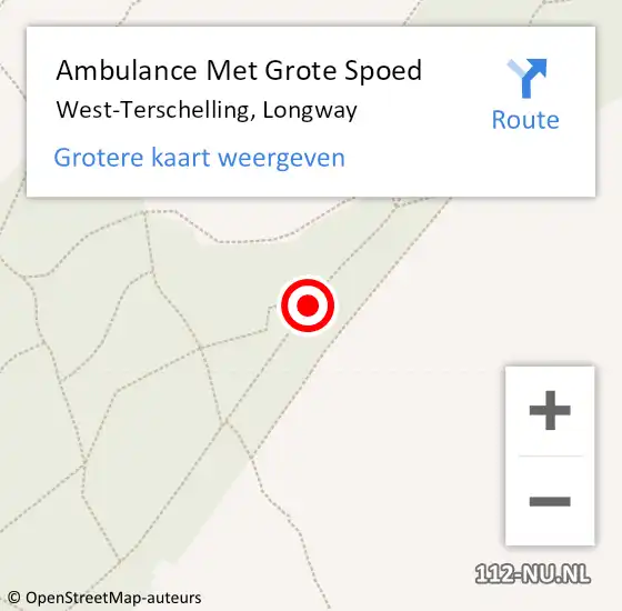 Locatie op kaart van de 112 melding: Ambulance Met Grote Spoed Naar West-Terschelling, Longway op 7 december 2014 14:14