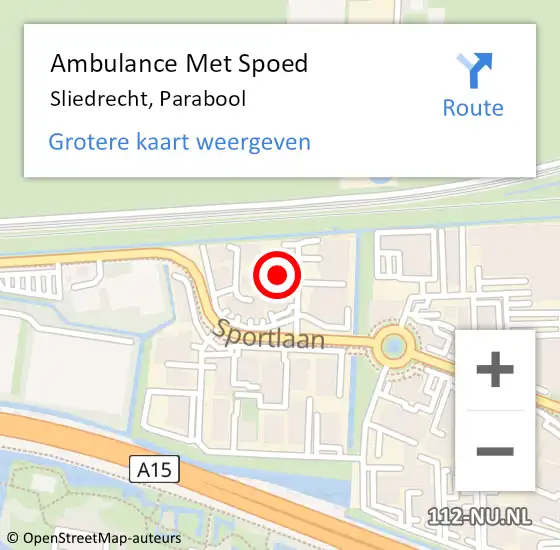 Locatie op kaart van de 112 melding: Ambulance Met Spoed Naar Sliedrecht, Parabool op 7 december 2014 16:22