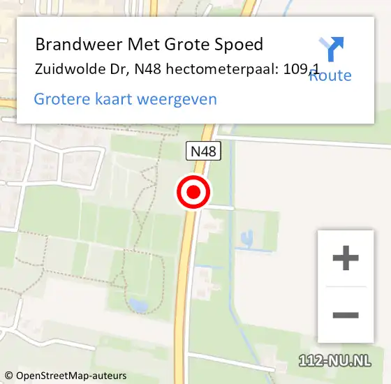 Locatie op kaart van de 112 melding: Brandweer Met Grote Spoed Naar Zuidwolde Dr, N48 hectometerpaal: 112,1 op 7 december 2014 17:23