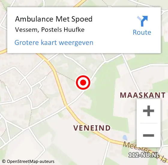 Locatie op kaart van de 112 melding: Ambulance Met Spoed Naar Vessem, Postels Huufke op 7 december 2014 18:44