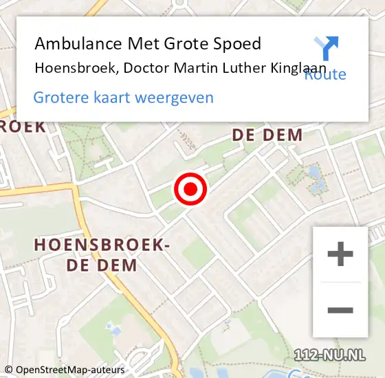 Locatie op kaart van de 112 melding: Ambulance Met Grote Spoed Naar Hoensbroek, Doctor Martin Luther Kinglaan op 7 december 2014 18:46