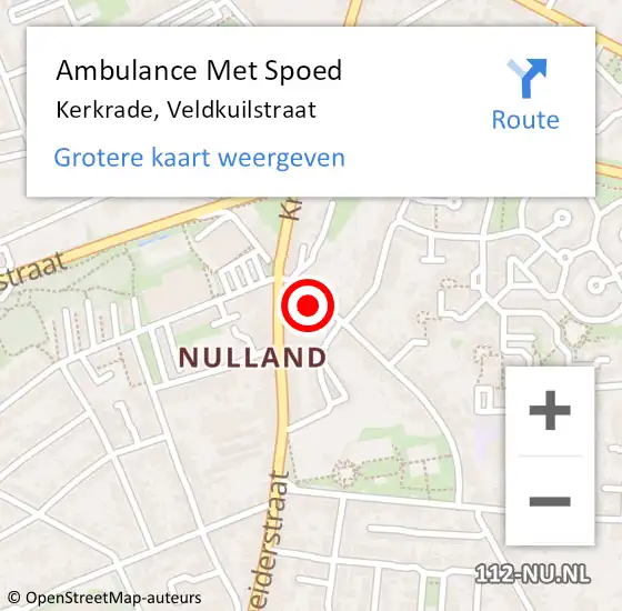 Locatie op kaart van de 112 melding: Ambulance Met Spoed Naar Kerkrade, Veldkuilstraat op 7 december 2014 19:03