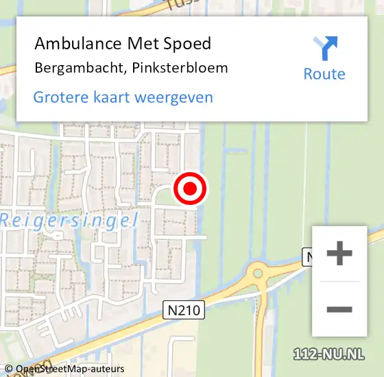 Locatie op kaart van de 112 melding: Ambulance Met Spoed Naar Bergambacht, Pinksterbloem op 7 december 2014 19:37