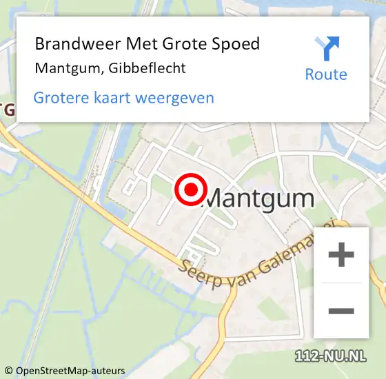 Locatie op kaart van de 112 melding: Brandweer Met Grote Spoed Naar Mantgum, Gibbeflecht op 7 december 2014 20:37